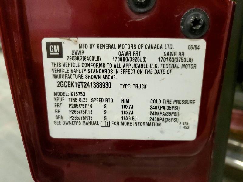 Aukcja sprzedaży 2004 Chevrolet Silverado, vin: 2GCEK19T241388930, numer aukcji: 64821906