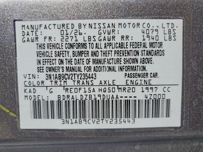 2026 Nissan Sentra მანქანა იყიდება აუქციონზე, vin: 3N1AB9CV2TY235443, აუქციონის ნომერი: 65862626