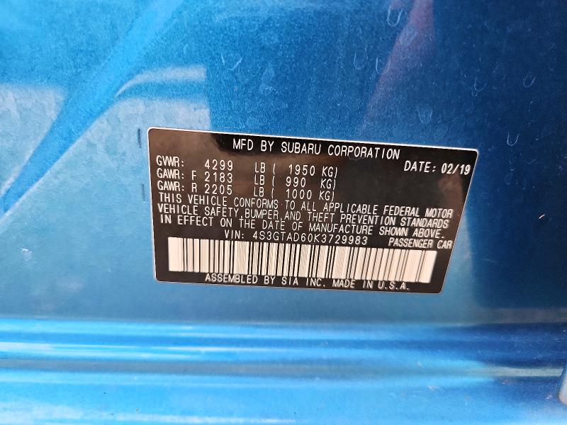 Aukcja sprzedaży 2019 Subaru Impreza, vin: 4S3GTAD60K3729983, numer aukcji: 65878636