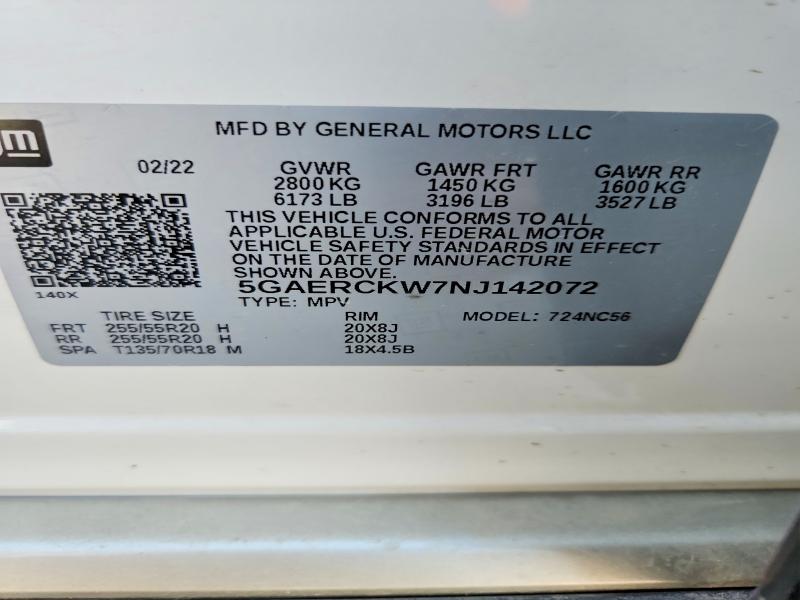 Aukcja sprzedaży 2022 Buick Enclave, vin: 5GAERCKW7NJ142072, numer aukcji: 64908786