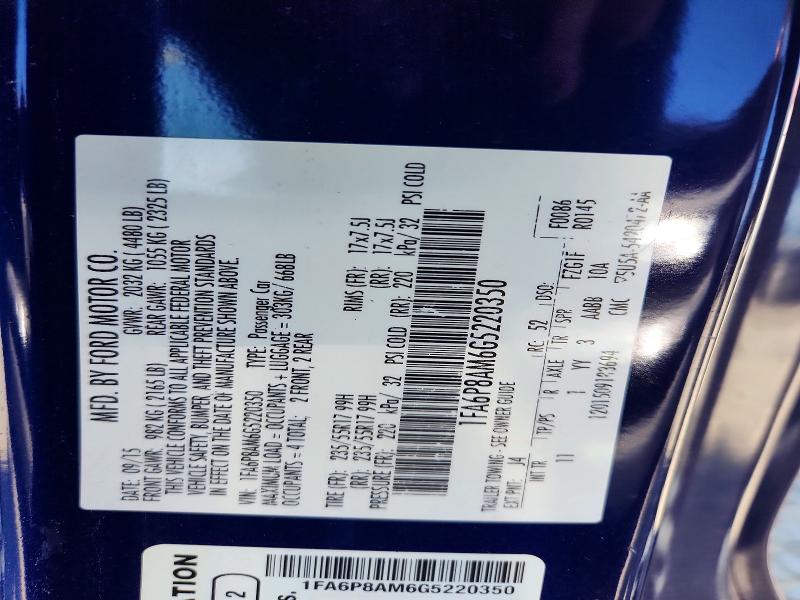 Auction sale of the 2016 Ford Mustang, vin: 1FA6P8AM6G5220350, lot number: 64259716