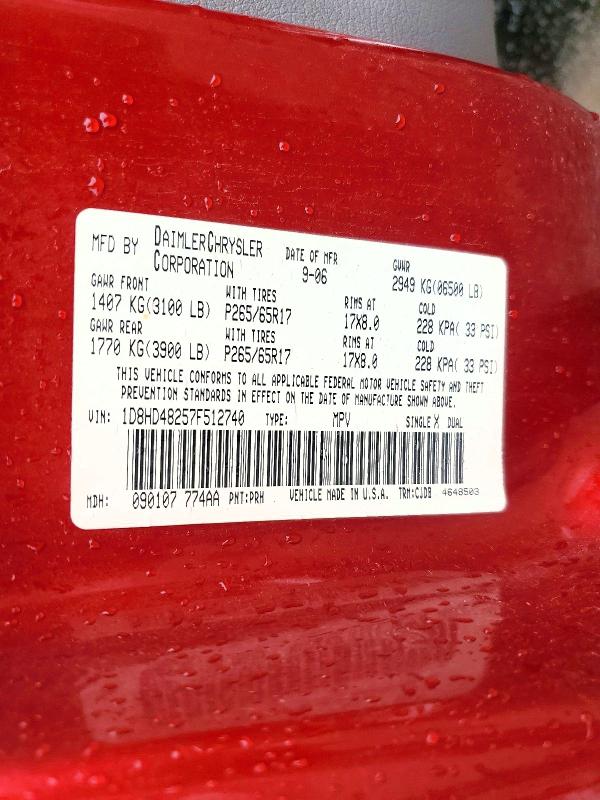 Продаж на аукціоні авто 2007 Dodge Durango, vin: 1D8HD48257F512740, номер лоту: 63665796