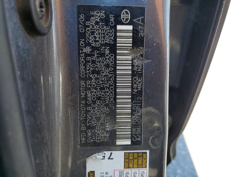 2006 Toyota Prius მანქანა იყიდება აუქციონზე, vin: JTDKB20U963197050, აუქციონის ნომერი: 63206626