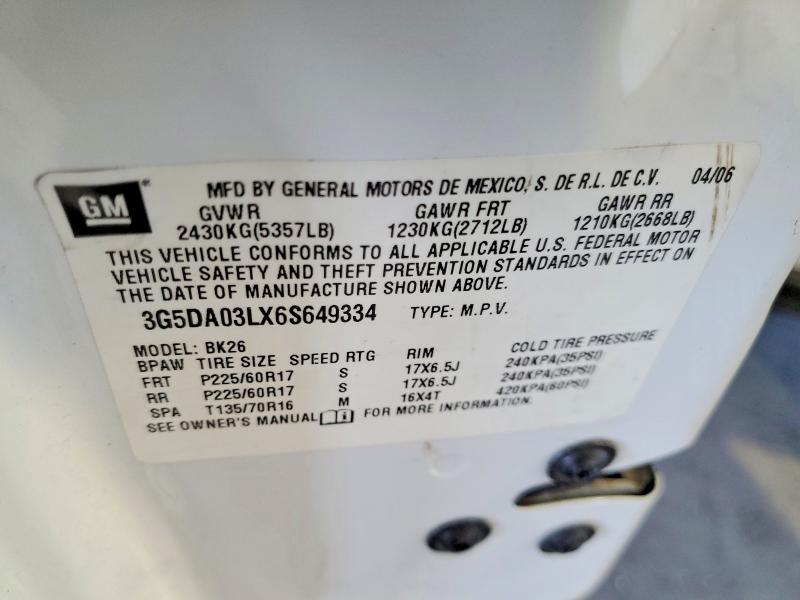 2006 Buick Rendezvous მანქანა იყიდება აუქციონზე, vin: 3G5DA03LX6S649334, აუქციონის ნომერი: 63342986