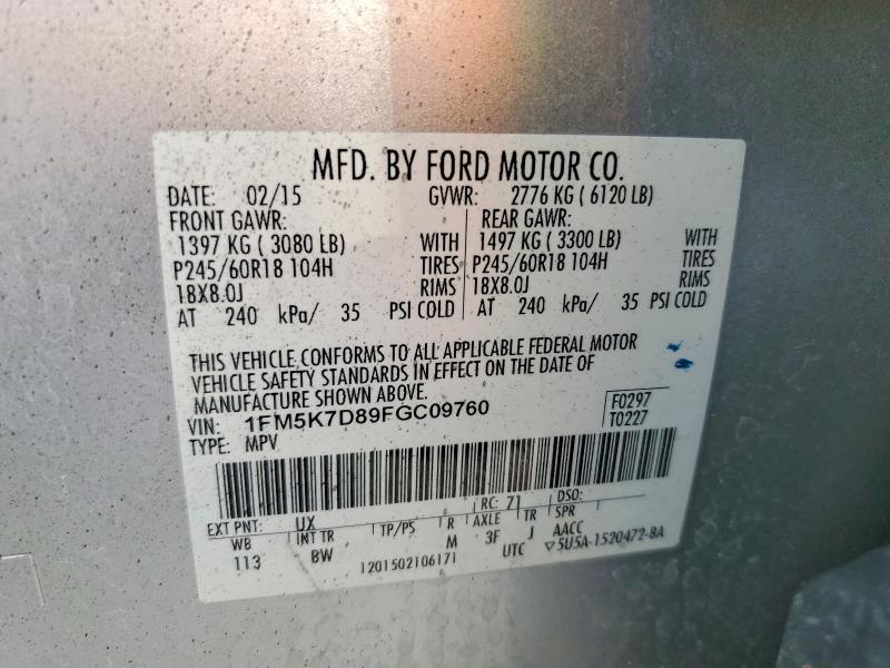 2015 Ford Explorer მანქანა იყიდება აუქციონზე, vin: 1FM5K7D89FGC09760, აუქციონის ნომერი: 65924496