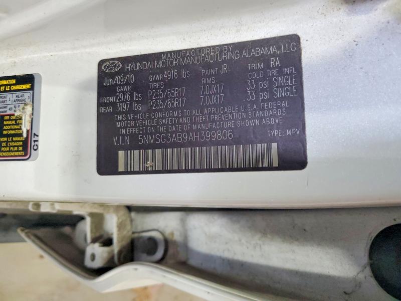 63702226 :رقم المزاد ، 5NMSG3AB9AH399806 vin ، 2010 Hyundai Santa Fe مزاد بيع