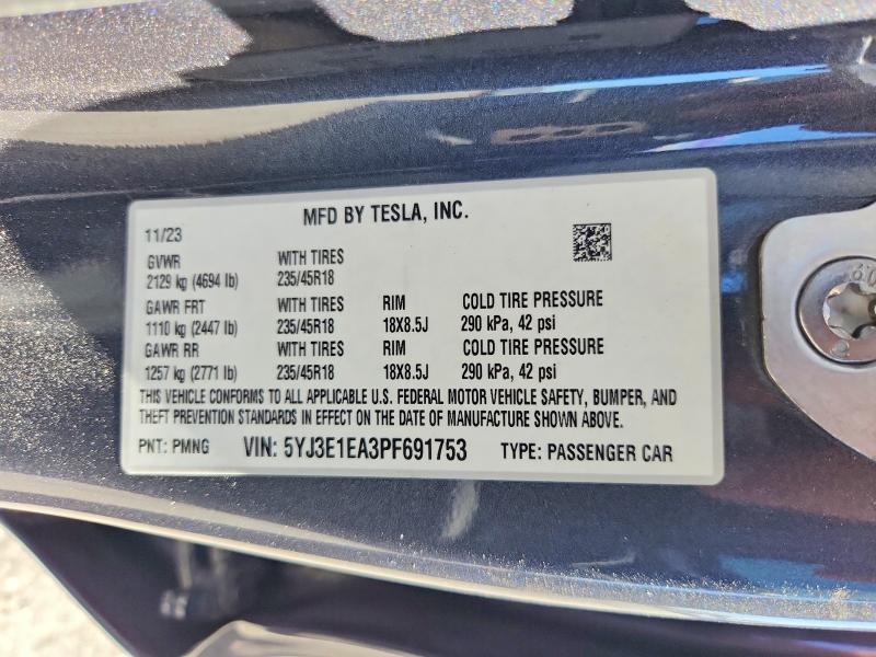 Продаж на аукціоні авто 2023 Tesla Model 3, vin: 5YJ3E1EA3PF691753, номер лоту: 66655006