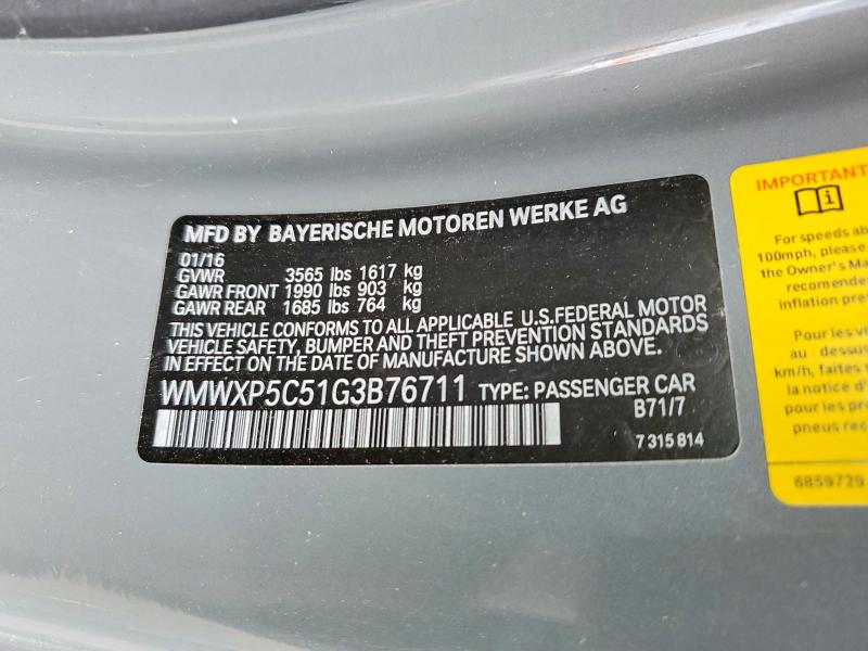 Продаж на аукціоні авто 2016 Mini Cooper, vin: WMWXP5C51G3B76711, номер лоту: 66090036