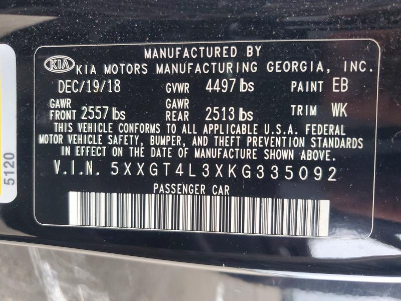 2019 Kia Optima მანქანა იყიდება აუქციონზე, vin: 5XXGT4L3XKG335092, აუქციონის ნომერი: 66387896