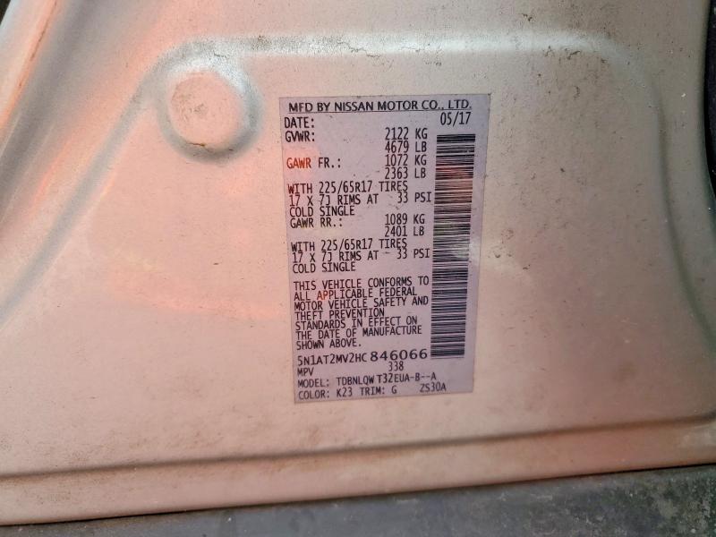 Продаж на аукціоні авто 2017 Nissan Rogue, vin: 5N1AT2MV2HC846066, номер лоту: 64141796