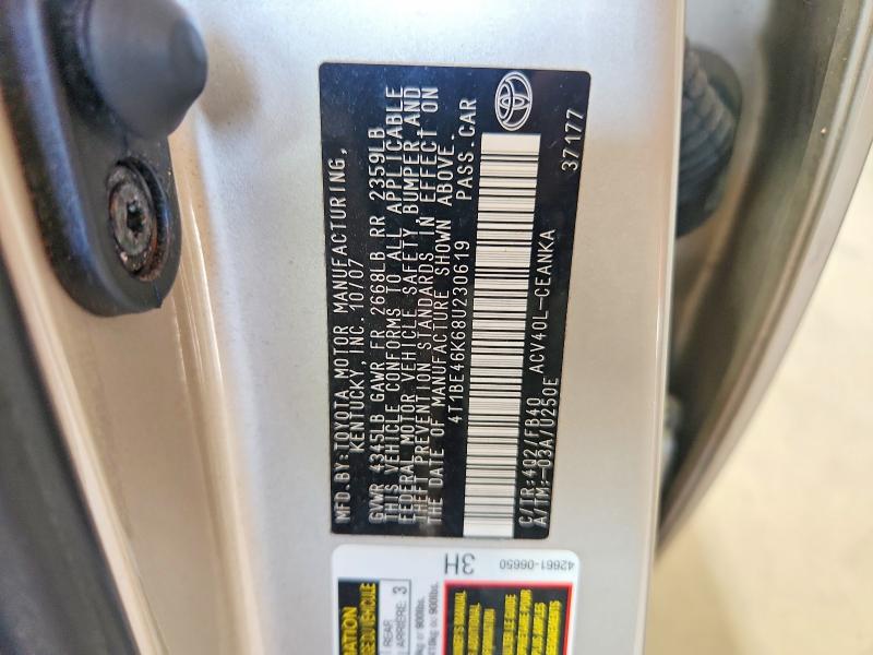 Aukcja sprzedaży 2008 Toyota Camry, vin: 4T1BE46K68U230619, numer aukcji: 66439586