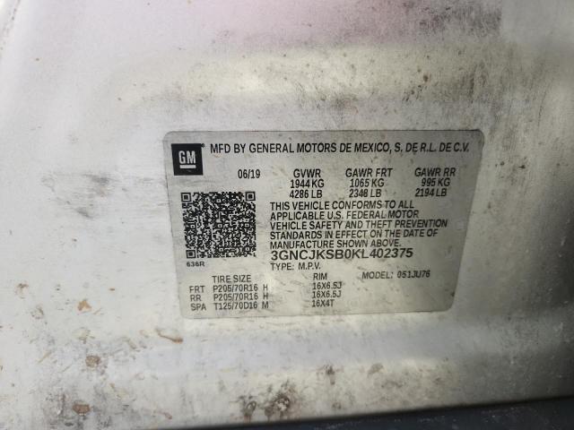 Aukcja sprzedaży 2019 Chevrolet Trax, vin: 3GNCJKSB0KL402375, numer aukcji: 65642546