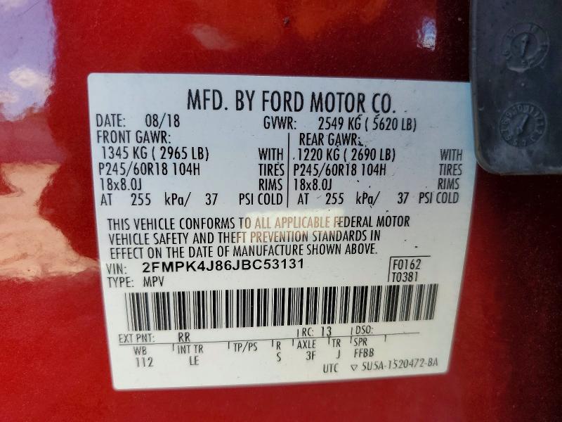 Продаж на аукціоні авто 2018 Ford Edge, vin: 2FMPK4J86JBC53131, номер лоту: 65957076