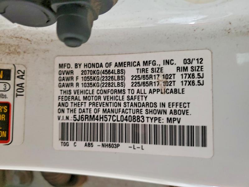 2012 Honda Cr-v მანქანა იყიდება აუქციონზე, vin: 5J6RM4H57CL040883, აუქციონის ნომერი: 63333116