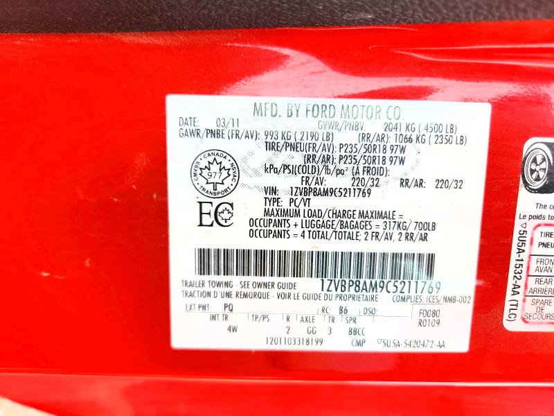 2012 Ford Mustang მანქანა იყიდება აუქციონზე, vin: 1ZVBP8AM9C5211769, აუქციონის ნომერი: 64592956