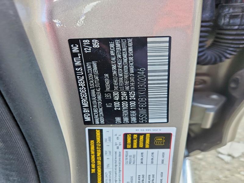 Продаж на аукціоні авто 2019 Mercedes-benz C, vin: 55SWF8DB1KU302046, номер лоту: 66485376