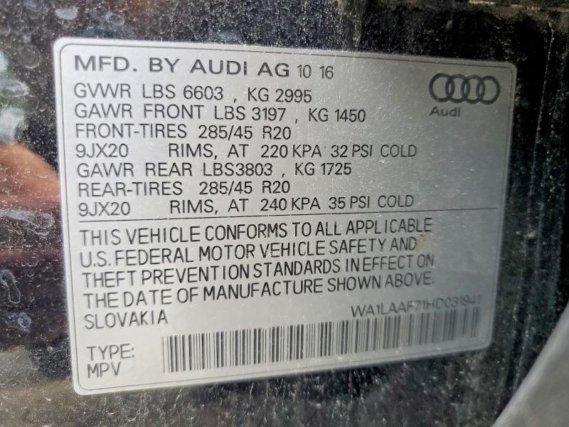 Aukcja sprzedaży 2017 Audi Q7, vin: WA1LAAF71HD031941, numer aukcji: 65922086