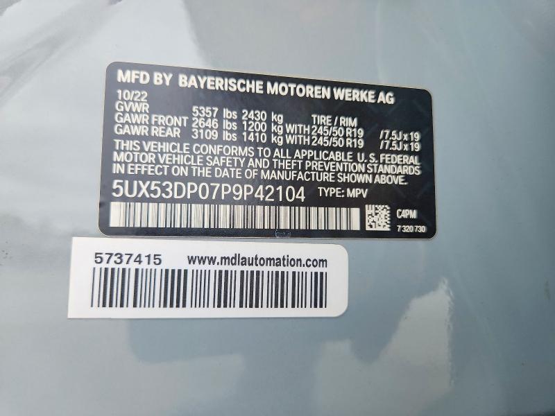 2023 Bmw X3 მანქანა იყიდება აუქციონზე, vin: 5UX53DP07P9P42104, აუქციონის ნომერი: 64600826