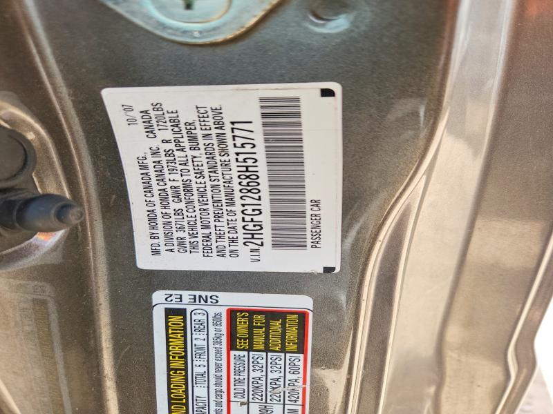 Продажа на аукционе авто 2008 Honda Civic, vin: 2HGFG12868H515771, номер лота: 64662746