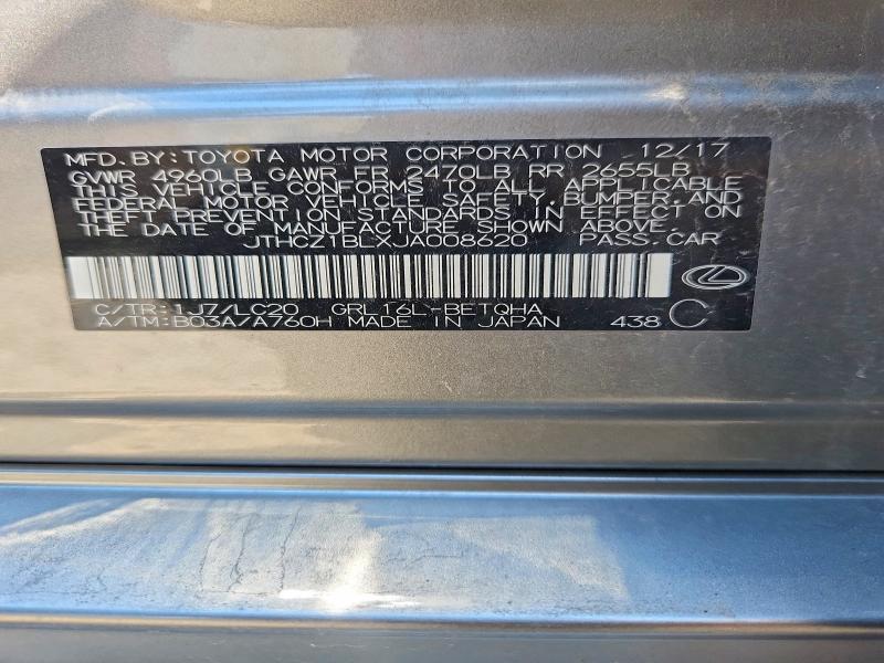 Aukcja sprzedaży 2018 Lexus Gs 350, vin: JTHCZ1BLXJA008620, numer aukcji: 63742656