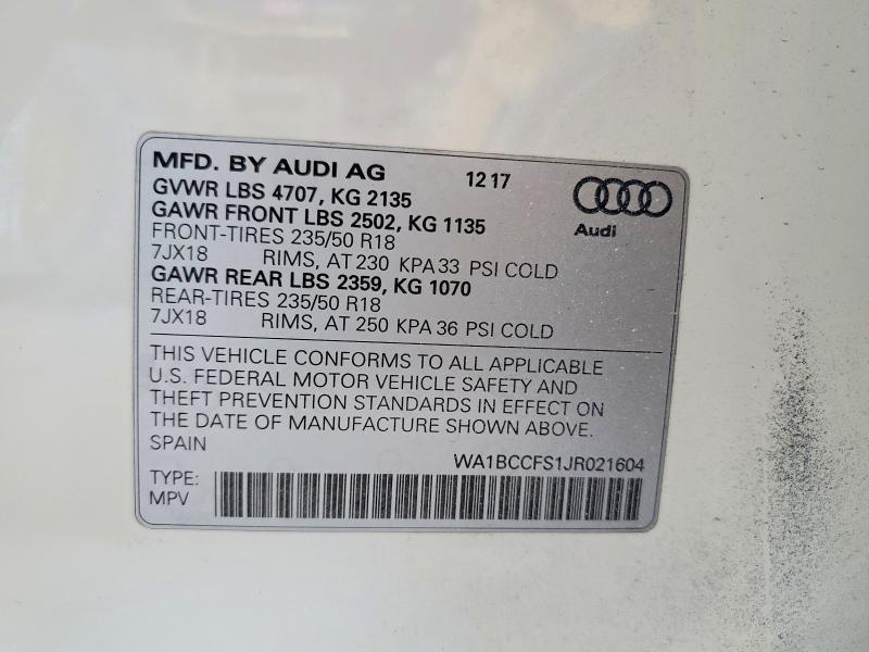 Продаж на аукціоні авто 2018 Audi Q3, vin: WA1BCCFS1JR021604, номер лоту: 64024326
