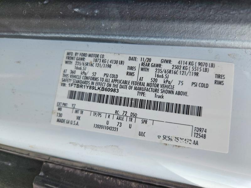 2020 Ford Transit მანქანა იყიდება აუქციონზე, vin: 1FTBR1Y89LKB60983, აუქციონის ნომერი: 70390186