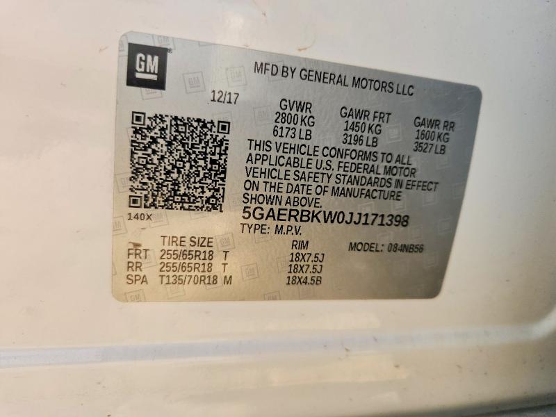 2018 Buick Enclave მანქანა იყიდება აუქციონზე, vin: 5GAERBKW0JJ171398, აუქციონის ნომერი: 64663496