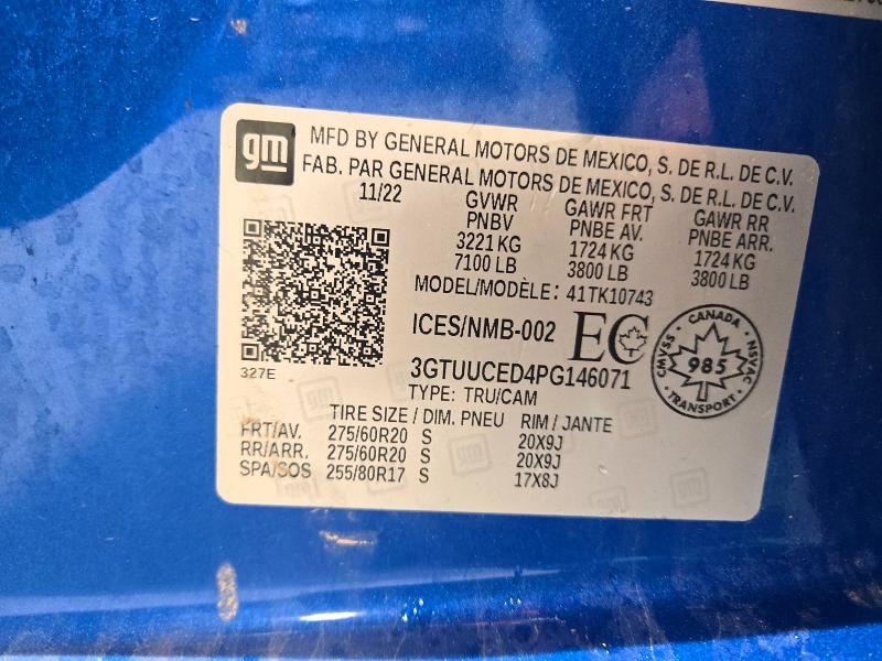 2023 Gmc Sierra მანქანა იყიდება აუქციონზე, vin: 3GTUUCED4PG146071, აუქციონის ნომერი: 65824936