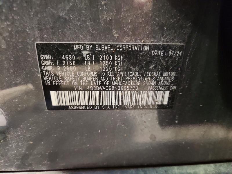 64465496 :رقم المزاد ، 4S3BWAC68N3005773 vin ، 2022 Subaru Legacy مزاد بيع