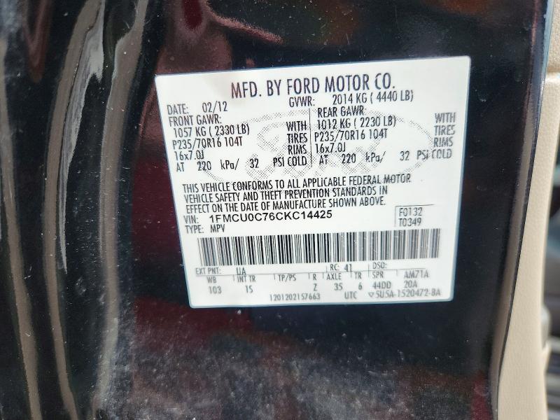 2012 Ford Escape მანქანა იყიდება აუქციონზე, vin: 1FMCU0C76CKC14425, აუქციონის ნომერი: 65409936