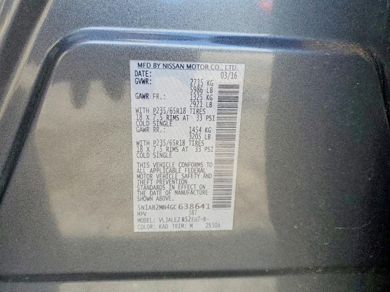 Aukcja sprzedaży 2016 Nissan Pathfinder, vin: 5N1AR2MN4GC638641, numer aukcji: 65366416