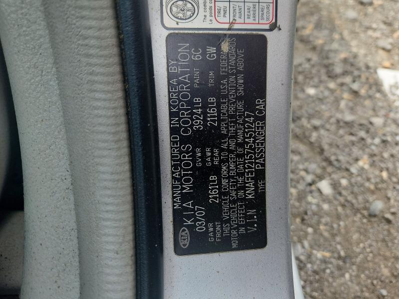 Продажа на аукционе авто 2007 Kia Spectra, vin: KNAFE121575451247, номер лота: 66988686