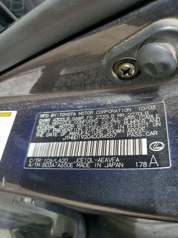 2004 Lexus Is მანქანა იყიდება აუქციონზე, vin: JTHBD192040084557, აუქციონის ნომერი: 66139576