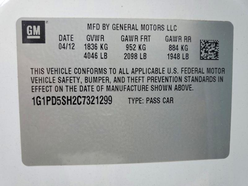 Продаж на аукціоні авто 2012 Chevrolet Cruze, vin: 1G1PD5SH2C7321299, номер лоту: 64114696