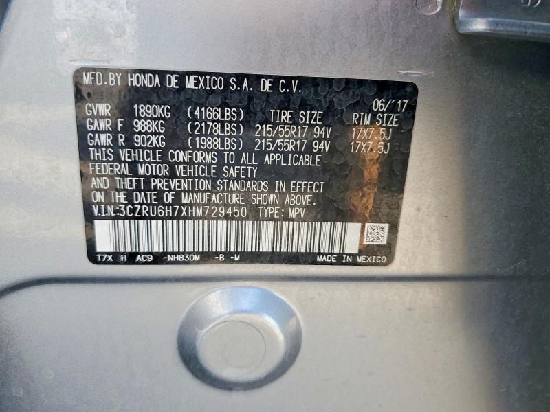 66311326 :رقم المزاد ، 3CZRU6H7XHM729450 vin ، 2017 Honda Hr-v مزاد بيع