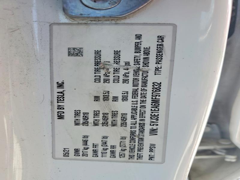 Продажа на аукционе авто 2021 Tesla Model 3, vin: 5YJ3E1EA6MF976832, номер лота: 63771006