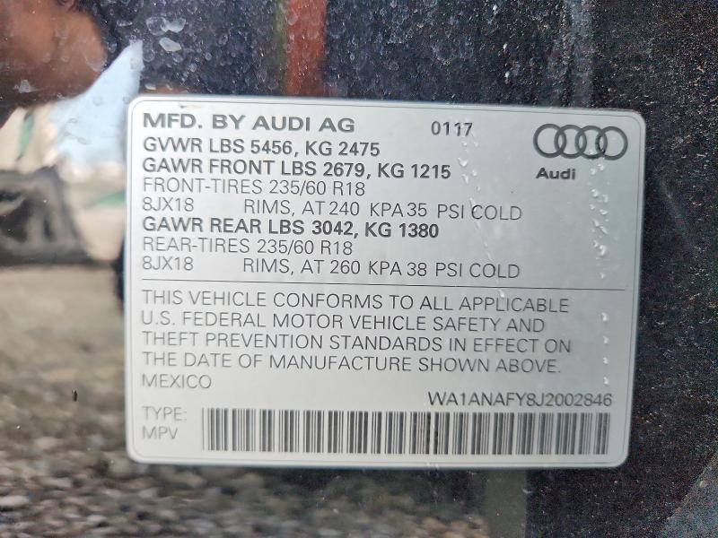 Aukcja sprzedaży 2018 Audi Q5, vin: WA1ANAFY8J2002846, numer aukcji: 64271536
