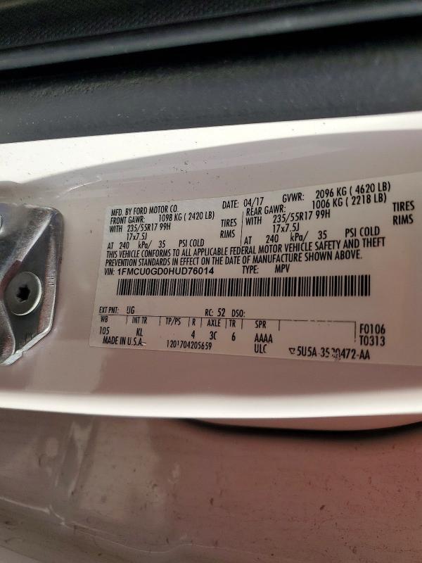 Aukcja sprzedaży 2017 Ford Escape, vin: 1FMCU0GD0HUD76014, numer aukcji: 63740636