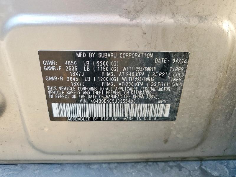 64995526 :رقم المزاد ، 4S4BSENC5J3355406 vin ، 2018 Subaru Outback مزاد بيع