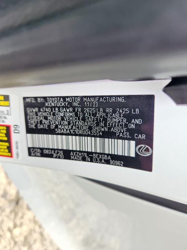 2024 Lexus Es მანქანა იყიდება აუქციონზე, vin: 58ABA1C10RU043554, აუქციონის ნომერი: 66642136