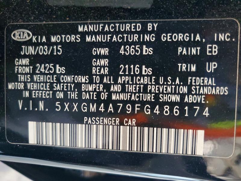 63779366 :رقم المزاد ، 5XXGM4A79FG486174 vin ، 2015 Kia Optima مزاد بيع
