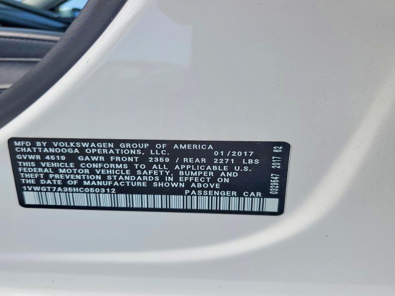 Продажа на аукционе авто 2017 Volkswagen Passat, vin: 1VWGT7A35HC050312, номер лота: 64250206