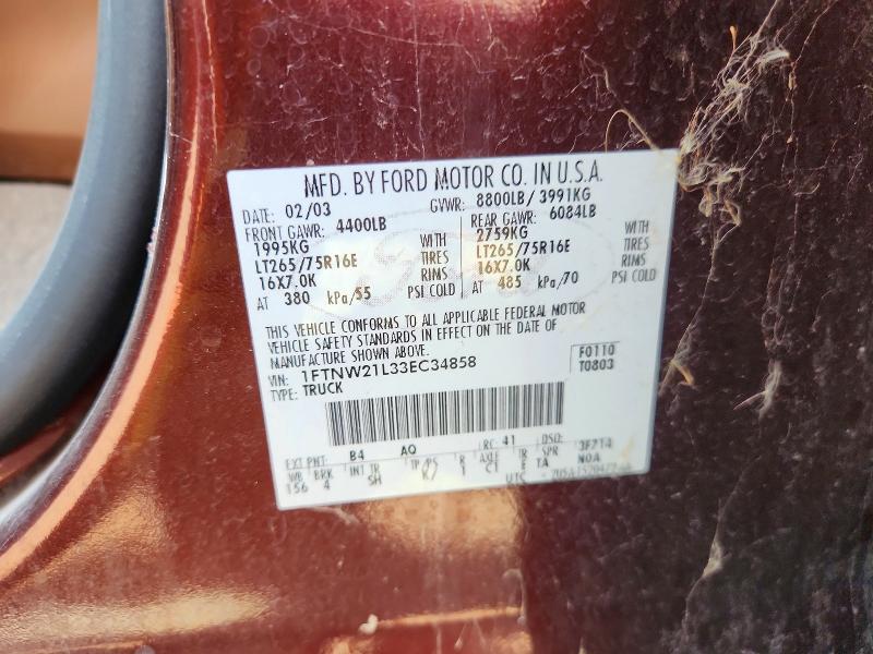 Aukcja sprzedaży 2003 Ford F250, vin: 1FTNW21L33EC34858, numer aukcji: 63515646