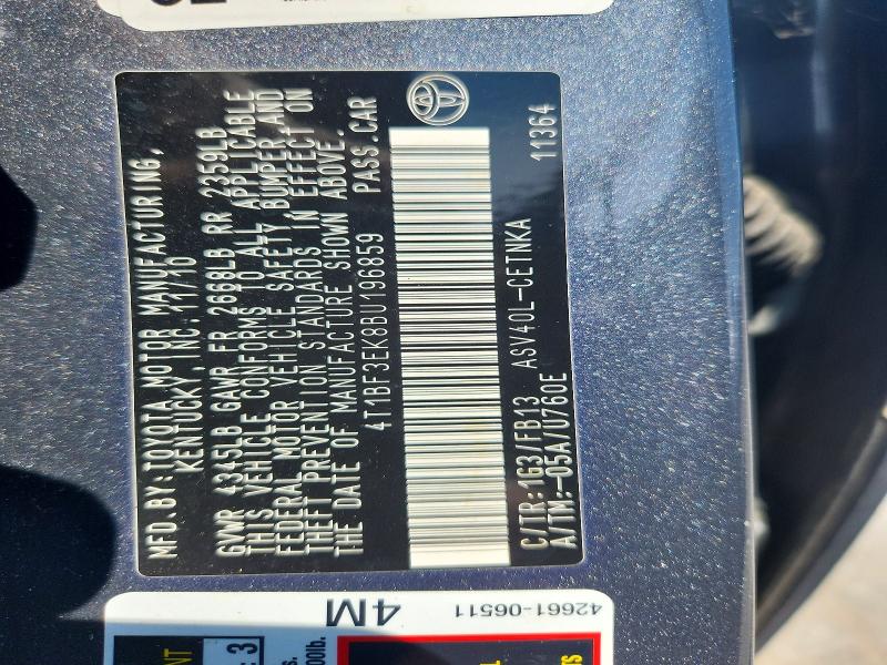 Продажа на аукционе авто 2011 Toyota Camry, vin: 4T1BF3EK8BU196859, номер лота: 65305846
