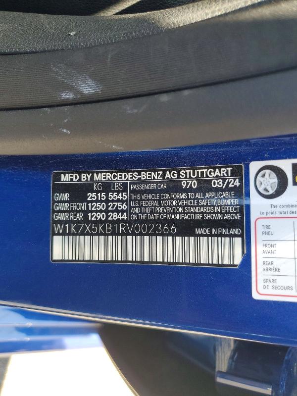 63764076 :رقم المزاد ، W1K7X5KB1RV002366 vin ، 2024 Mercedes-benz Amg Gt مزاد بيع