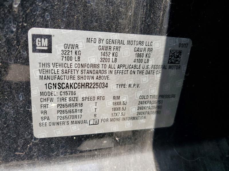 Aukcja sprzedaży 2017 Chevrolet Tahoe, vin: 1GNSCAKC6HR225034, numer aukcji: 60306536