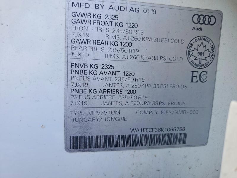 Продаж на аукціоні авто 2019 Audi Q3, vin: WA1EECF36K1065758, номер лоту: 64641716