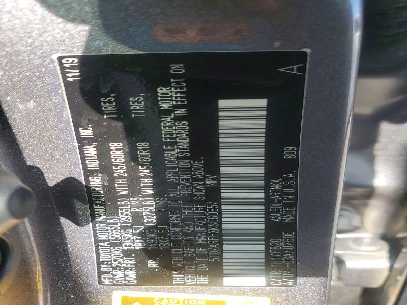 64815656 :رقم المزاد ، 5TDZARFHXKS060857 vin ، 2019 Toyota Highlander مزاد بيع