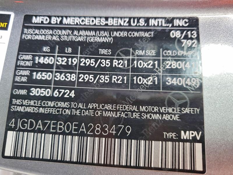 Продаж на аукціоні авто 2014 Mercedes-benz Ml, vin: 4JGDA7EB0EA283479, номер лоту: 65201256