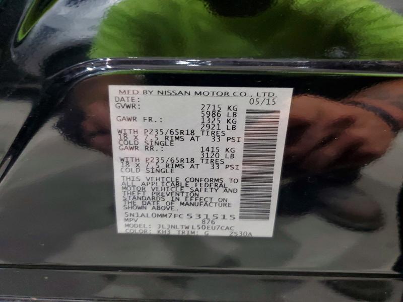 65545726 :رقم المزاد ، 5N1AL0MM7FC531515 vin ، 2015 Infiniti Qx60 مزاد بيع